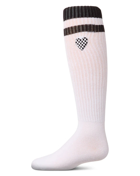 Girls Ribbed Varsity Stripe "checkered heart" knee sock