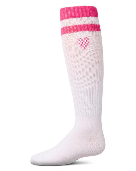 Girls Ribbed Varsity Stripe "checkered heart" knee sock