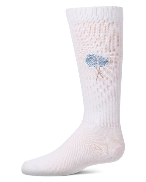 Girls "Embroidered Lollypop" Ribbed Cotton-Blend Knee High Sock