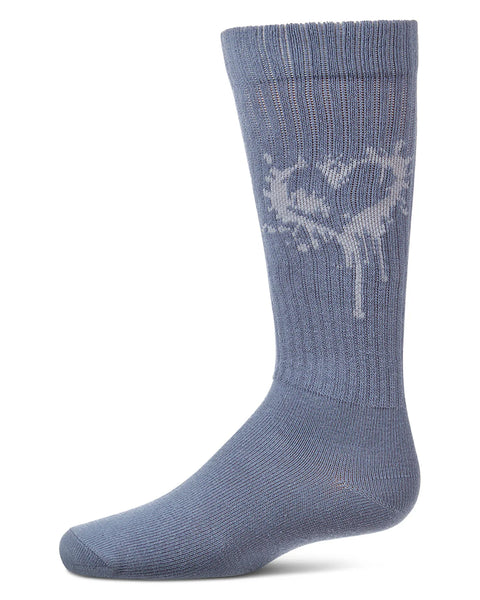 Girls "Dripping Heart" Ribbed Cotton Blend Novelty Knee High Sock