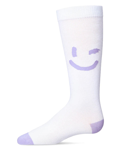 Girls' Air Brush Winking Smiley Cotton Blend Knee High Sock