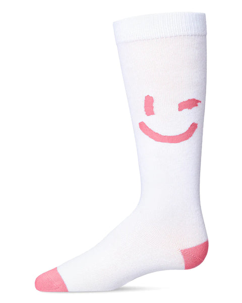 Girls' Air Brush Winking Smiley Cotton Blend Knee High Sock